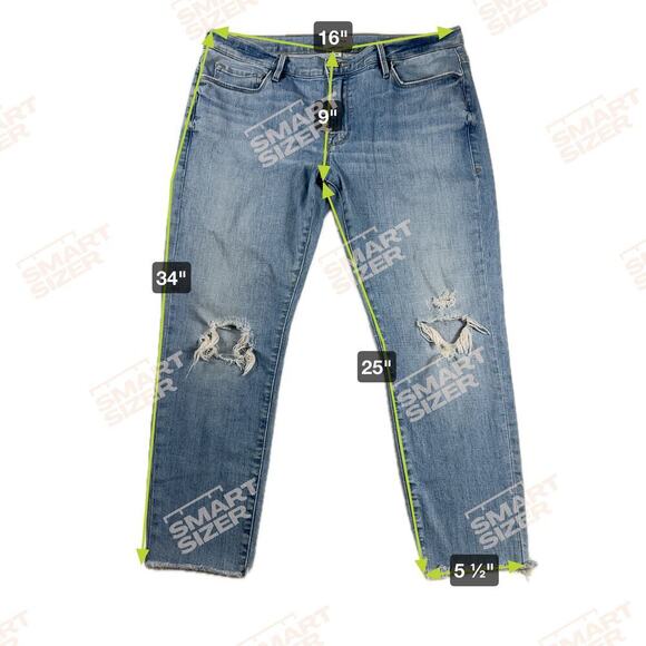 FRAME Denim Le Garçon Crop Jeans Light Wash Distressed Knees Raw Hem Size 30 - Picture 4 of 9